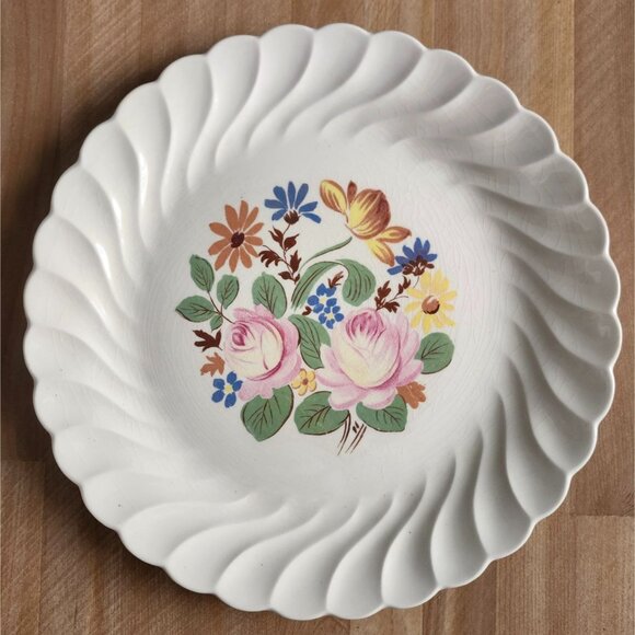 12" Floral Aliber China Chop Plate, Serving Dish, Neutral Floral Retro - Picture 1 of 7
